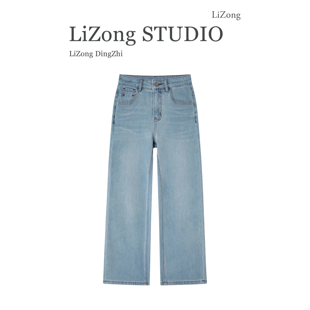 PF-9019蓝色牛仔裤女2025夏季新款高腰时尚休闲百搭八分法棍裤清