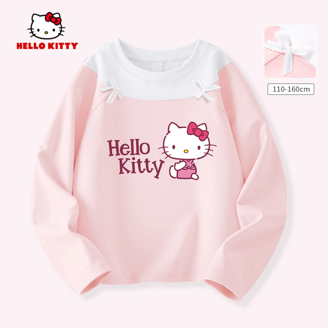 HelloKitty童装圆领长袖2025春秋新款印花长袖女童T恤可爱打底衫
