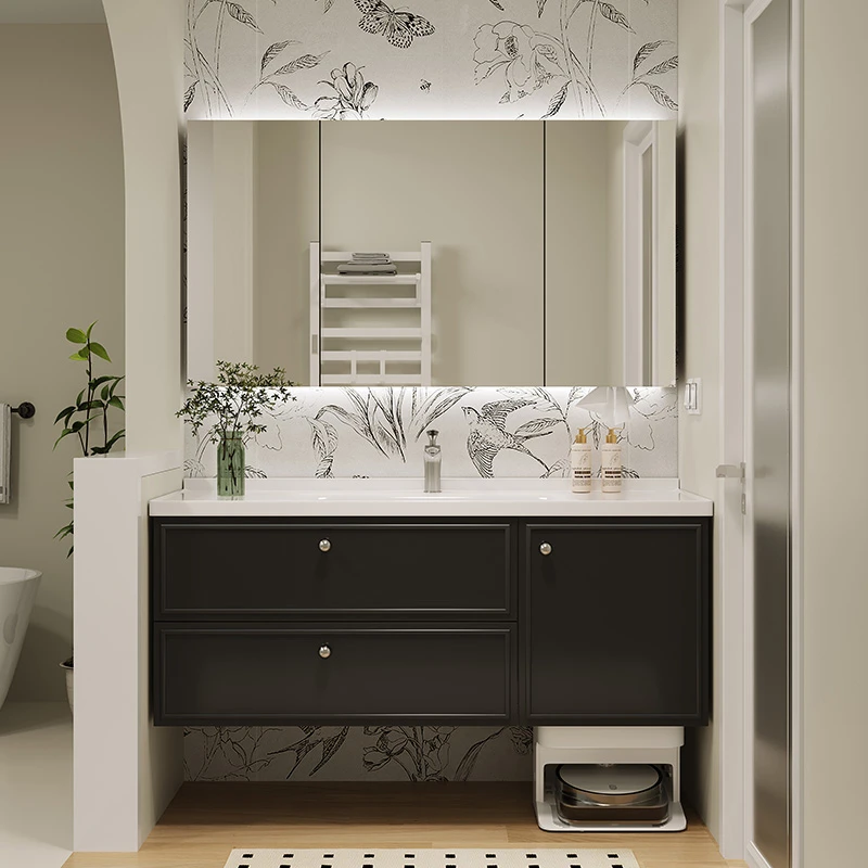 法式岩板热弯一体浴室柜组合卫生间洗手盆洗脸盆柜组合洗漱台盆柜