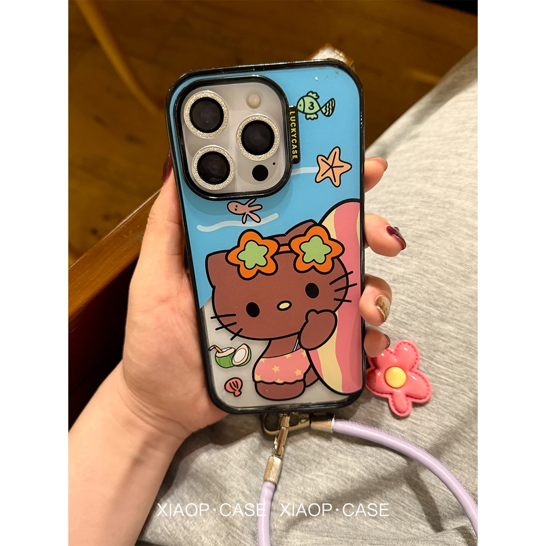 手提斜挎款适用苹果16手机壳iPhone15/14promax度假KT手机保护套