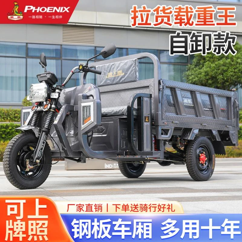 凤凰自卸电动三轮车农用货车载重成人拉货快递新款家用电瓶车