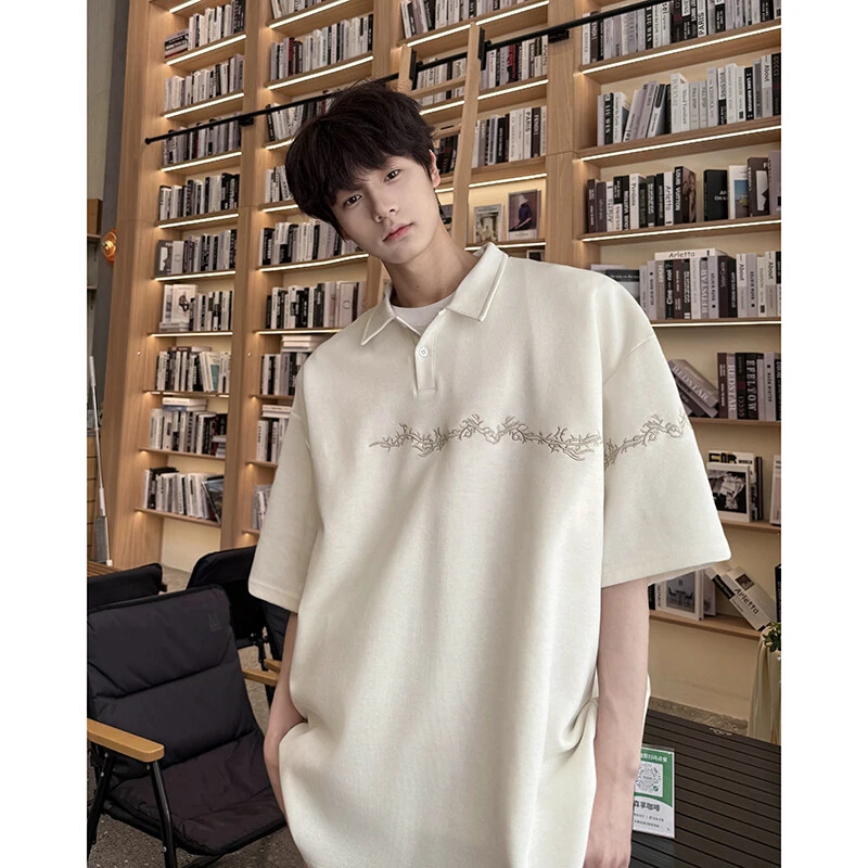 新中式男装国风图腾刺绣短袖男特大码翻领t恤潮牌半袖Polo衫夏季