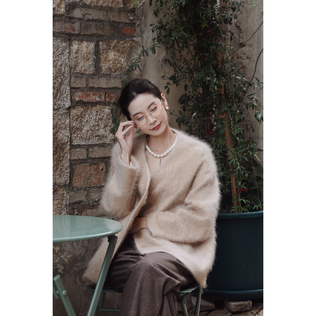 CHENSMCHEN 绵羊毛羊绒拉毛大衣女时尚气质宽松显瘦外套CSD9122WL