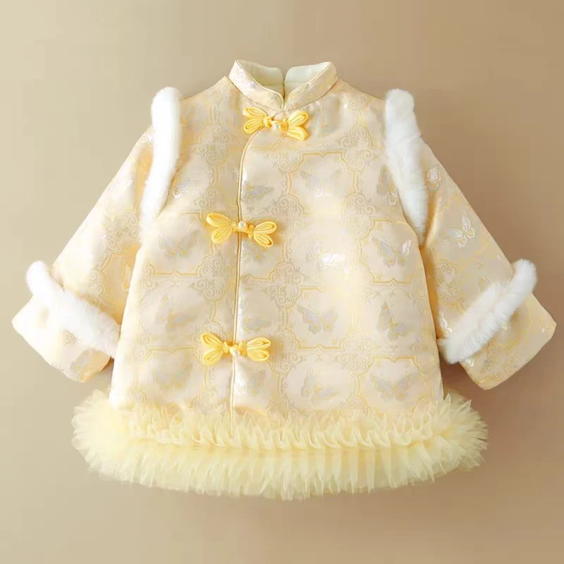 女童公主裙拜年服2025新款周岁礼服加绒加厚女宝宝洋气新年裙子冬