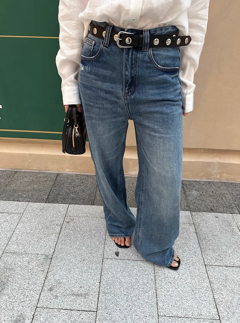 【清】NO退换ONEXH·2025春夏高级感质感高腰直筒洗水牛仔裤显瘦长裤