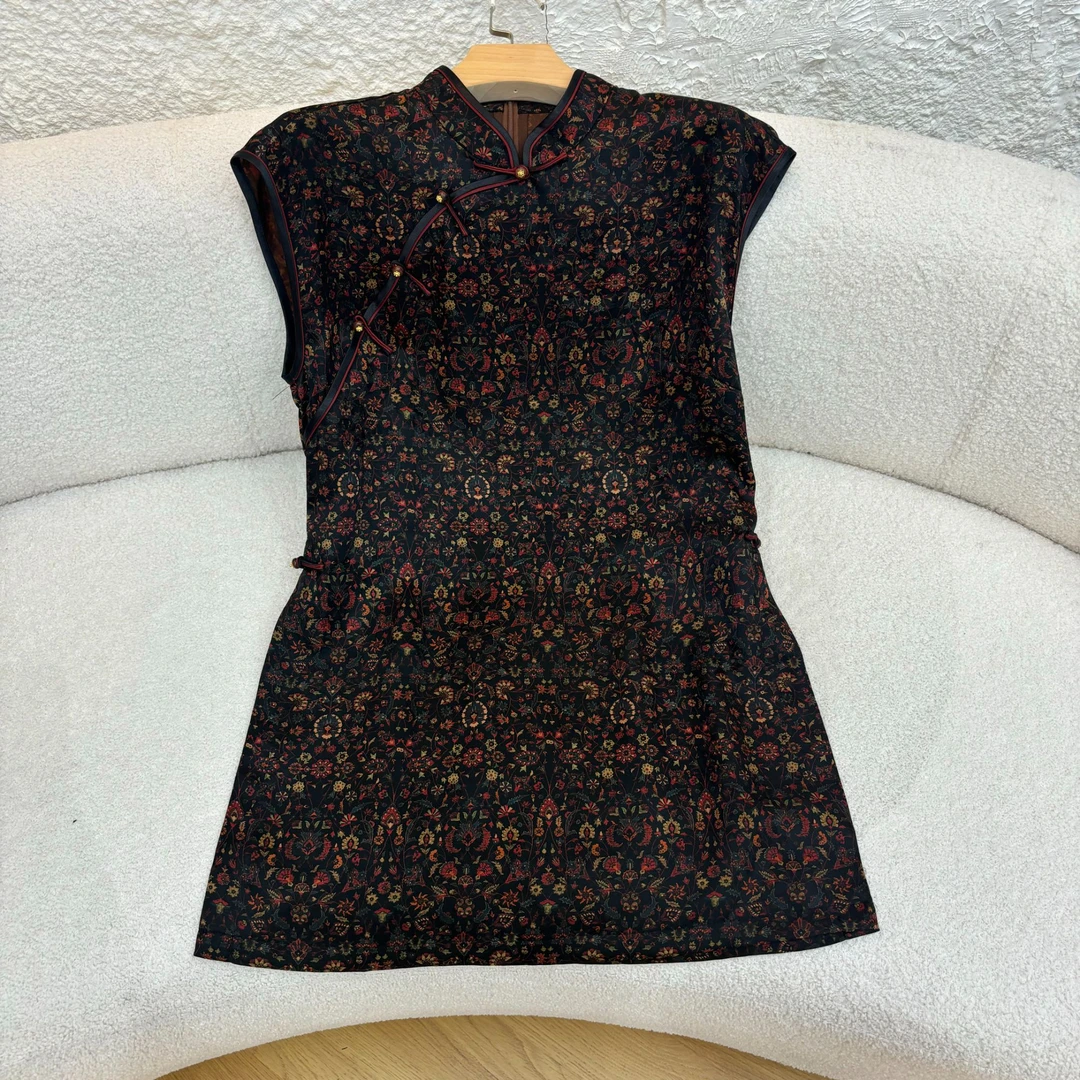 山.尔【柒璟】100桑蚕丝香云纱花萝斜襟上衣