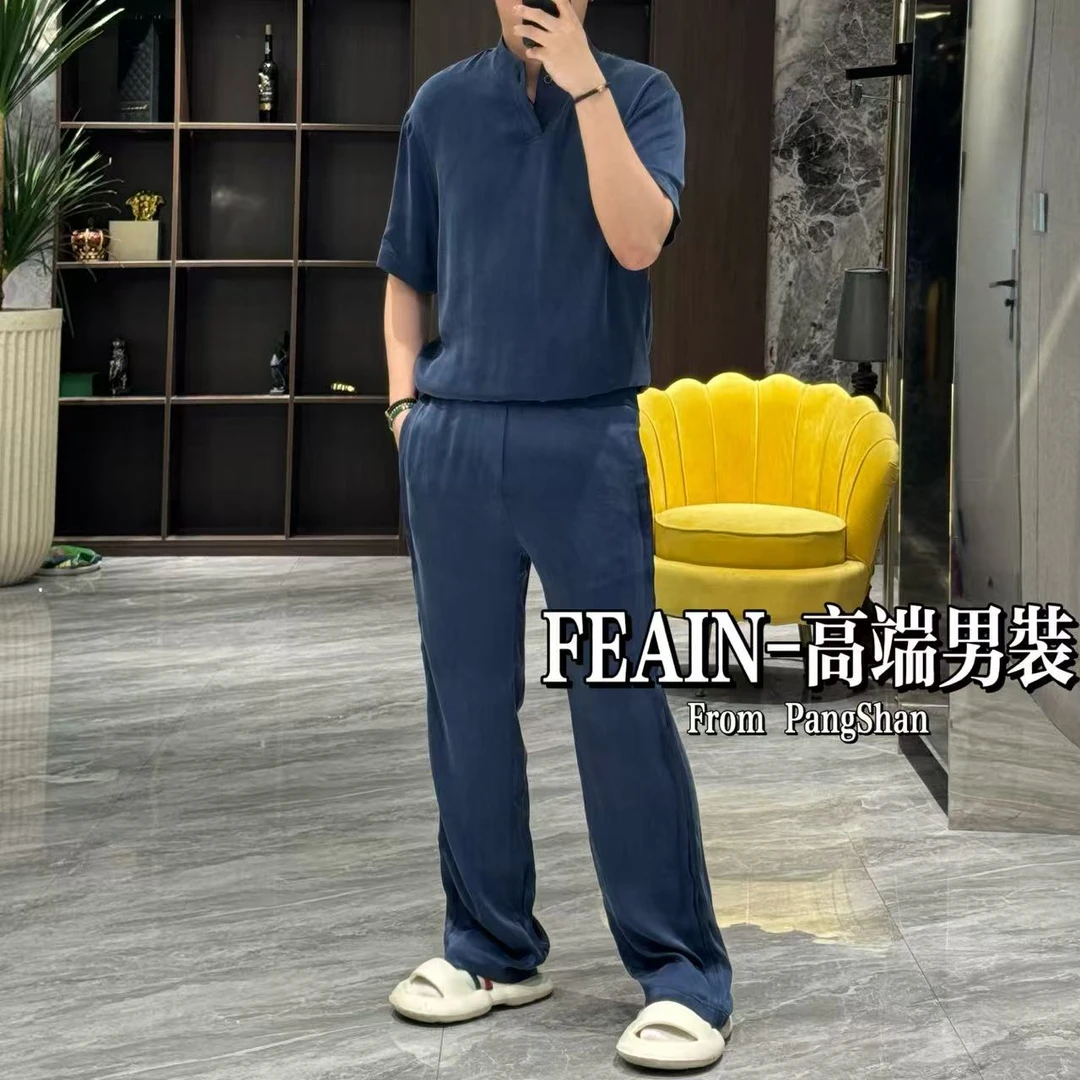 【进口铜氨丝】高端定制进口铜氨丝男士V领一粒扣设计套装2547