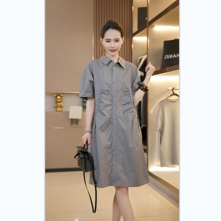 【LINXUAN】夏季新款时尚休闲百搭慵懒感翻领连衣裙遮肉显瘦#8051