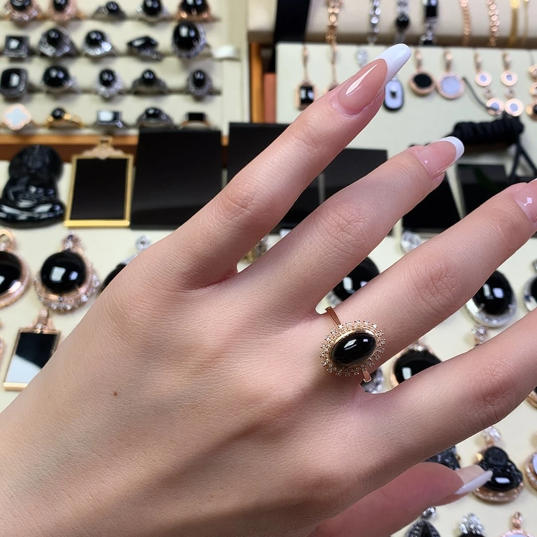 翡翠戒圈18K金镶嵌墨翠