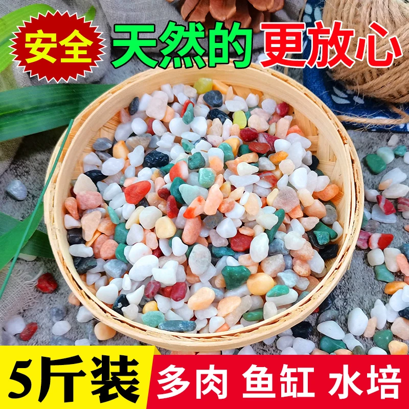 天然雨花石五彩石鱼缸铺底砂造景装饰多肉盆栽铺面水培鹅卵石彩石
