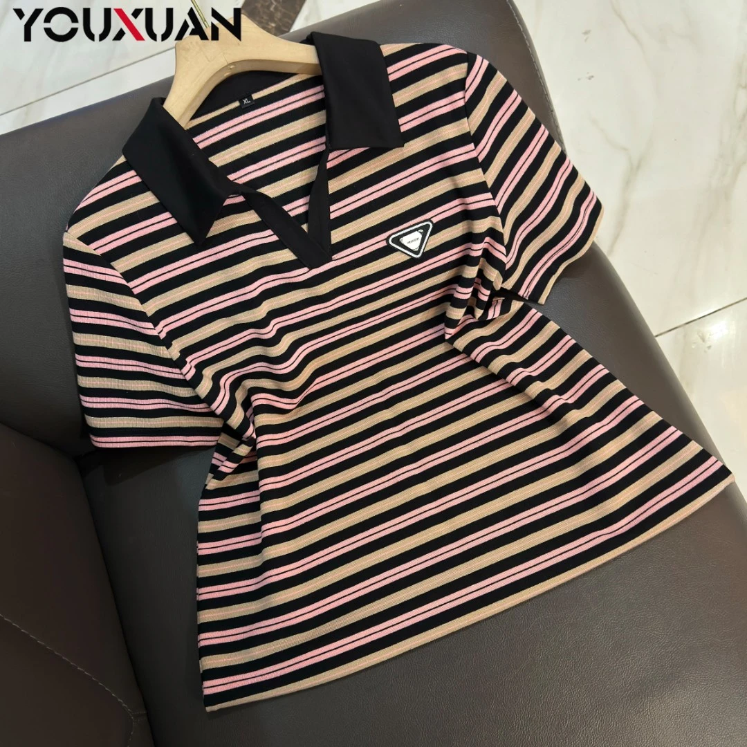 春夏新品百搭韩版打底上衣时尚休闲宽松短袖翻领女士T恤31430