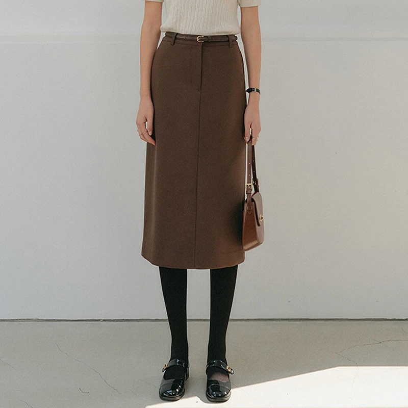 通勤毛呢包臀裙女2025秋冬新款中长款工作裙气质职业直筒半身裙子