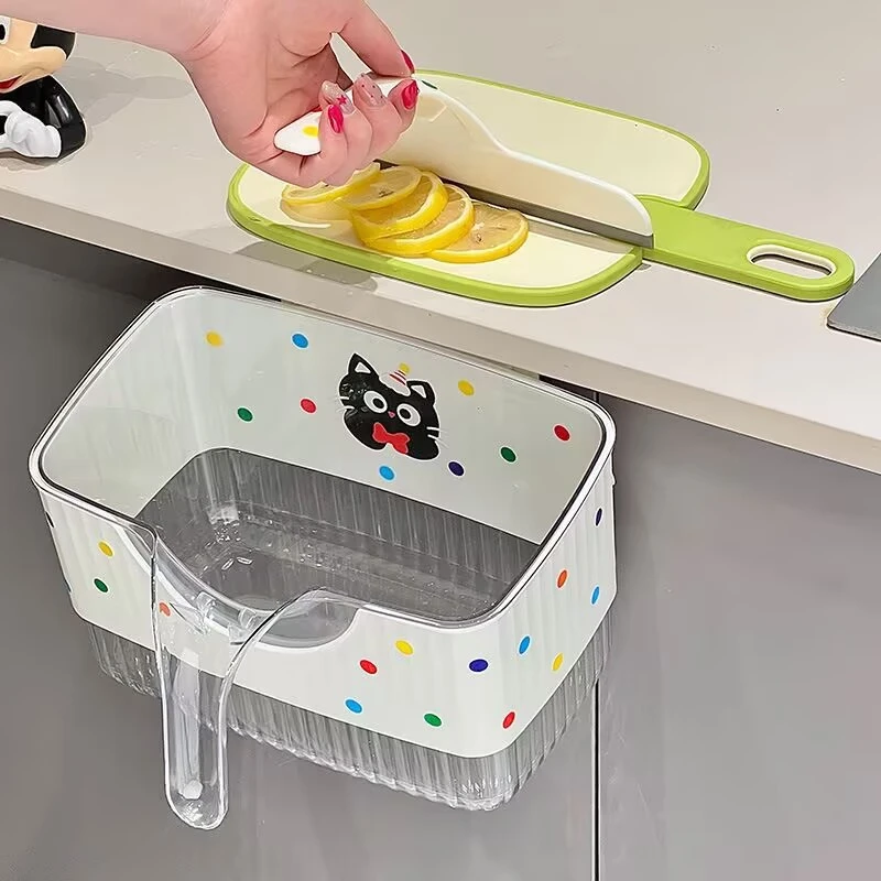 厨房垃圾桶新款波点猫家用柜门壁挂式免弯腰卫生间厨房收纳垃圾桶