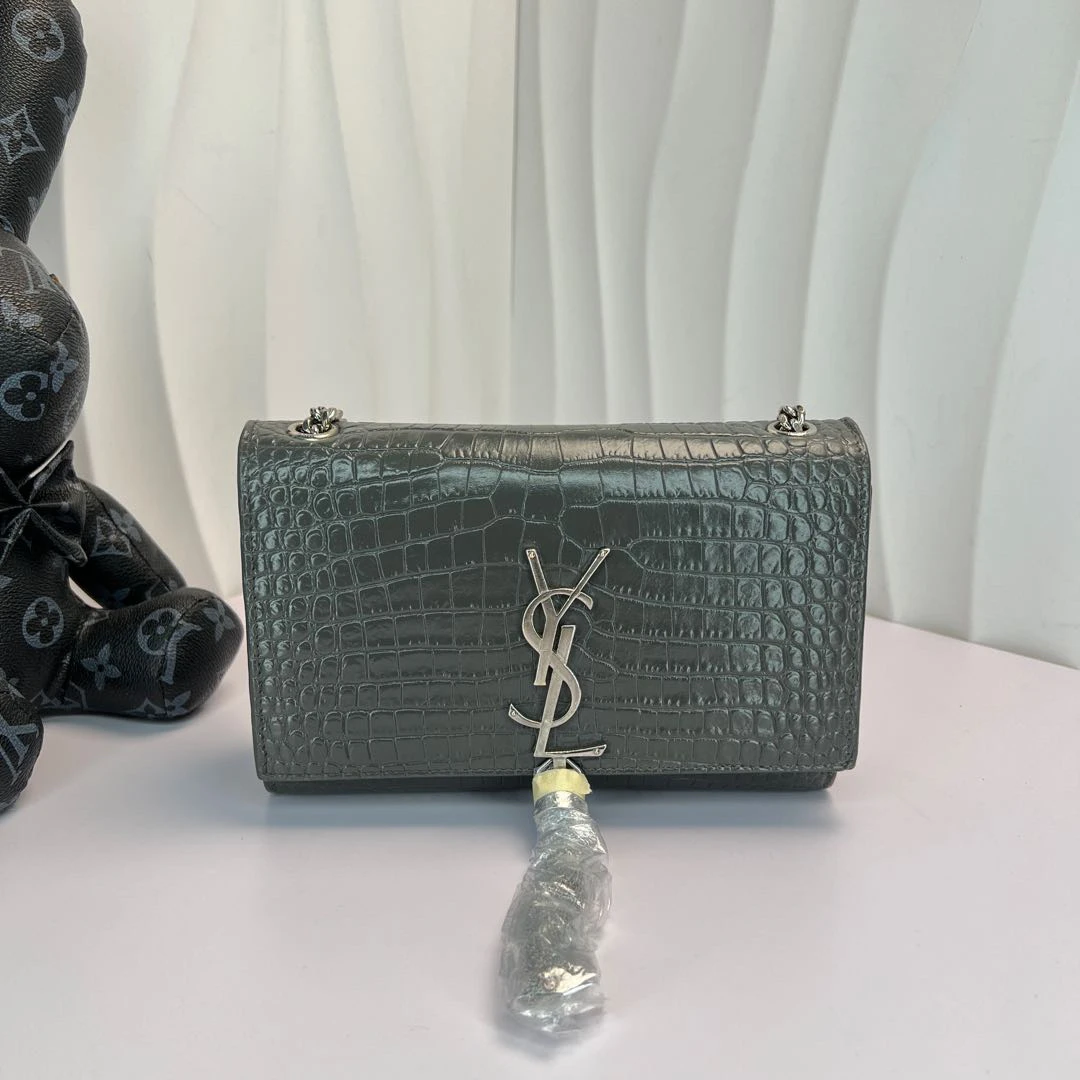 95新 YSL/圣罗兰 灰色鳄压流苏/7856