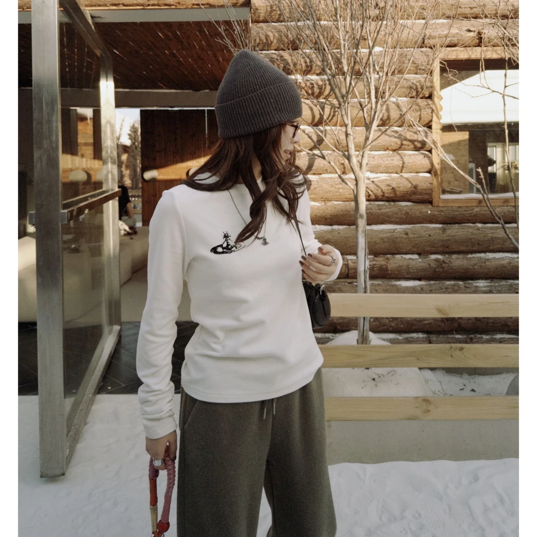 Our2【星球长袖T】秋冬薄绒休闲圆领百搭打底T【X5977】