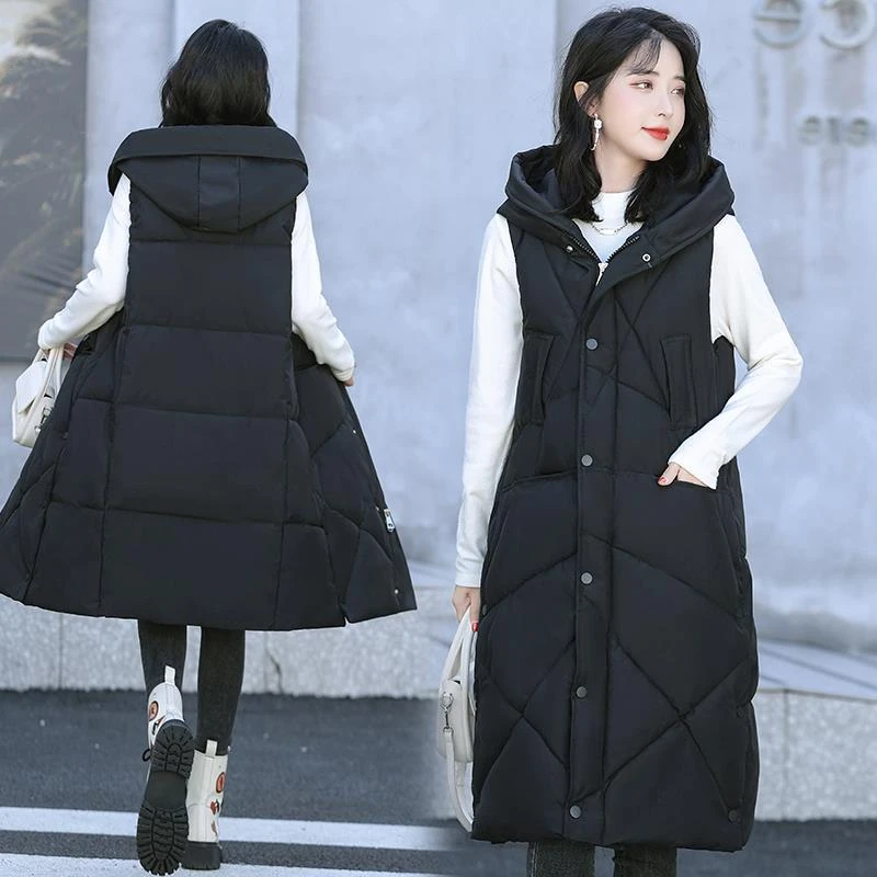 冬季新款长款韩版宽松马甲女长过漆加厚女士棉马夹外穿坎肩外套