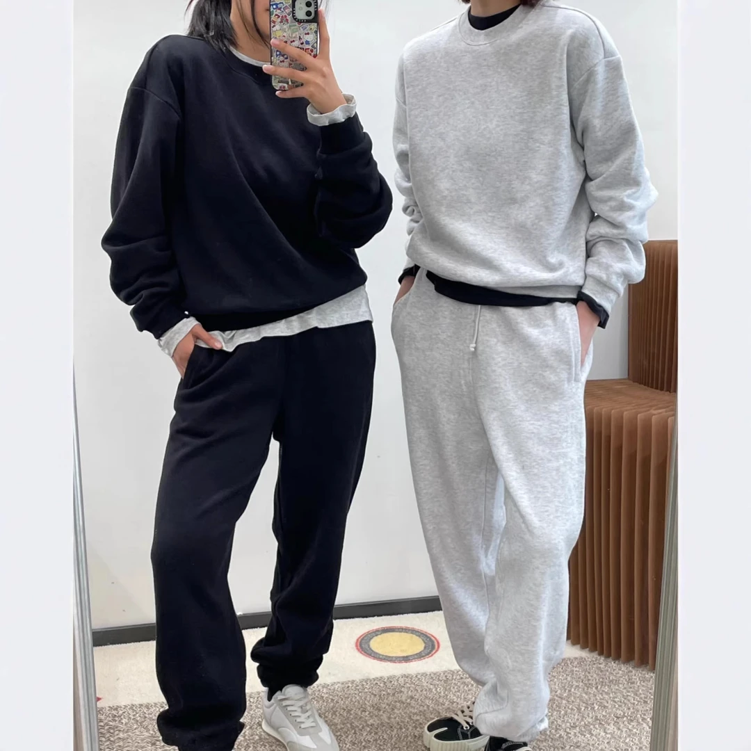 SKIMS卡戴珊同款浮雕3D立体字母抓绒收脚收腿卫裤经典套装长裤子