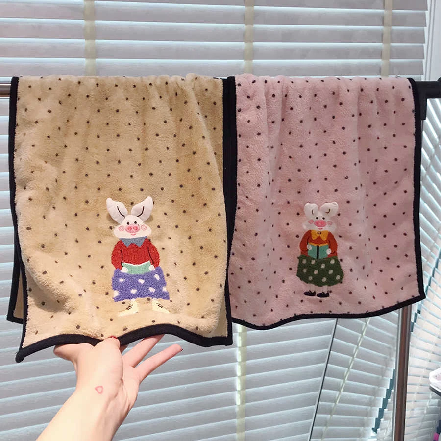 INS可爱小猪洗脸巾家用面巾成人学生珊瑚绒柔软吸水速干卡通毛巾