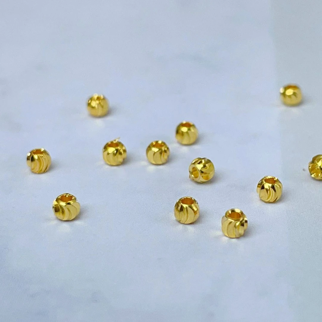 【千奇饰品】B949镀24k金色圆形刀珠隔珠雕刻镭射DIY配件约5mm。