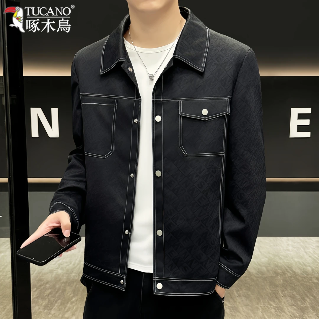 啄木鳥男士外套春秋季2025新款痞帅潮牌翻领上衣服美式休闲夹克男