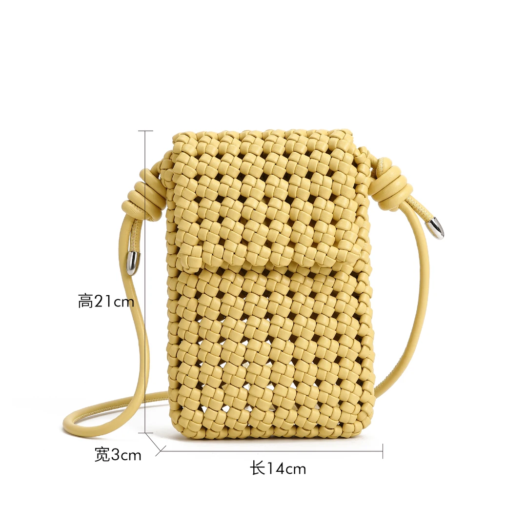 FIMKA新款编织轻奢黄色同心结手机包