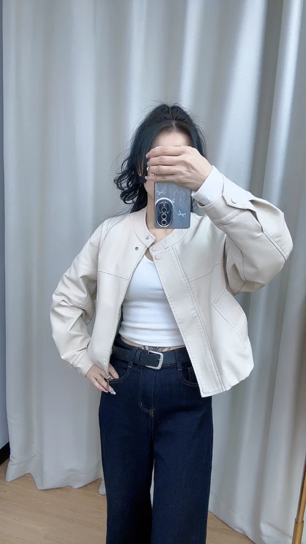 <XYG>春季立领韩系抽绳短款PU蛋白皮皮衣