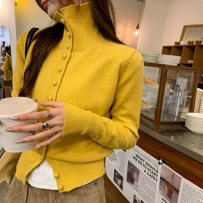 高领洋气减龄显瘦收腰针织开衫外套女装秋冬新款独特别致时尚气质