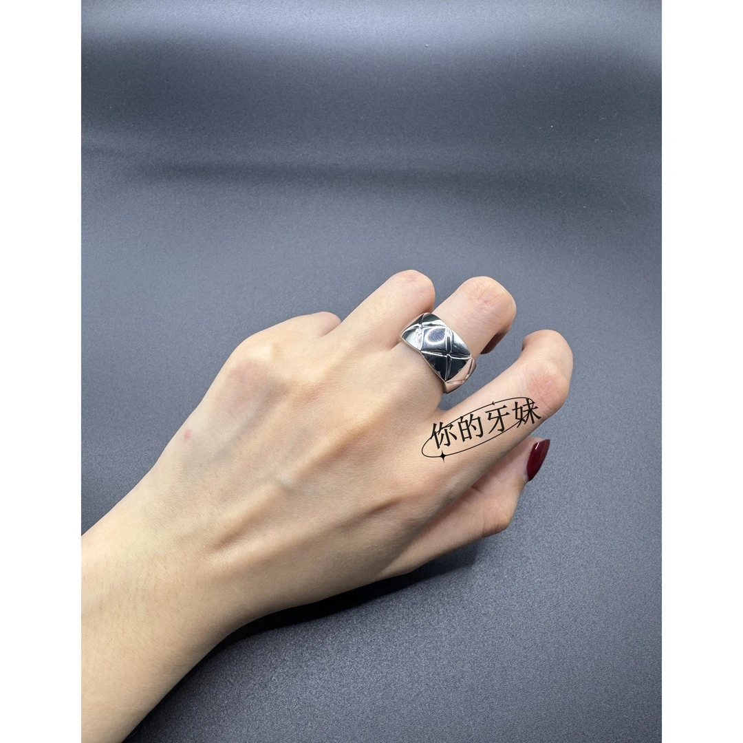 铜合金戒指 光面菱形宽版戒指JZ090银色复古时尚镶嵌气质小众