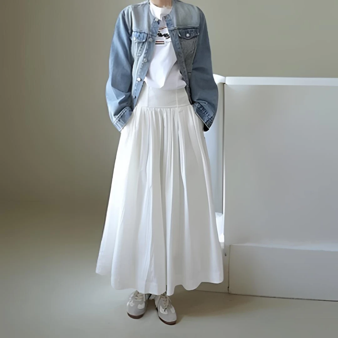 24s699高支棉舒适透气ROW风極简宽腰A字伞裙半身裙