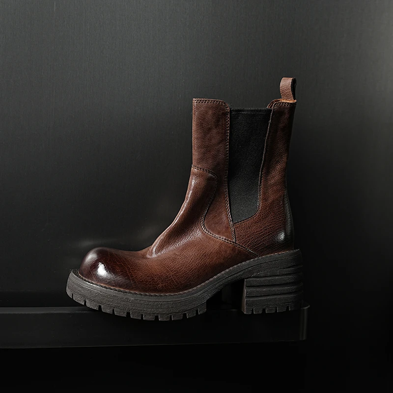 【邓老师】水洗牛皮/6.5cm/新款马丁靴女短靴子英伦风厚底增高百搭