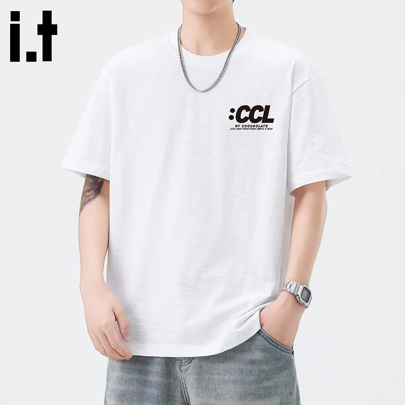 i.t:CHOCOOLATE男士纯棉t恤短袖宽松2025年新款夏季百搭半袖上衣