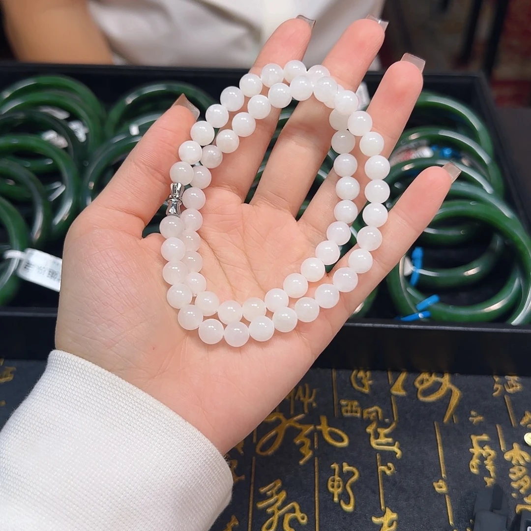 和田玉未镶嵌颈饰白玉妈妈链8