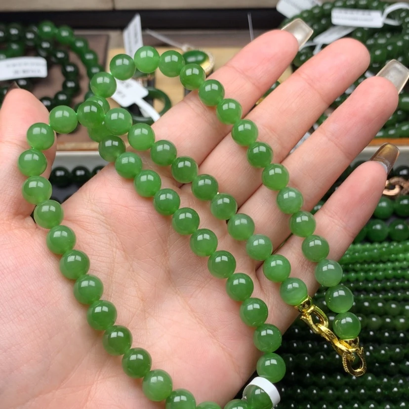 【闪购商品】颈饰未镶嵌和田玉（碧玉）8m冰阳绿无黑货头