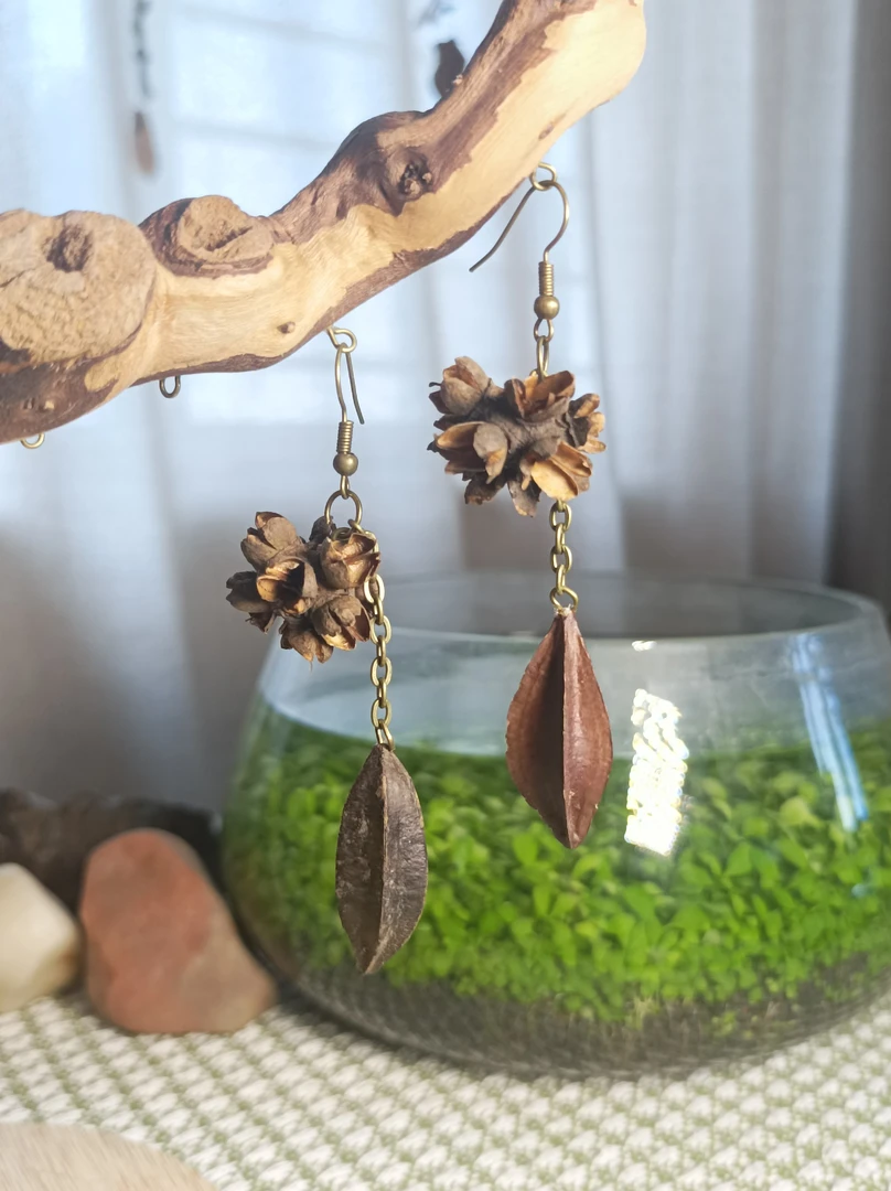 非金属木质耳饰 048青囊听风 花椒壳+使君子 纯手工制作耳环