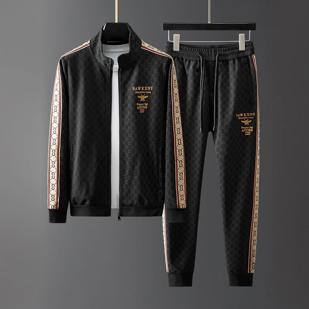 春秋加绒加厚开衫卫衣套装男潮流韩版帅气休闲高级感运动时尚冬装