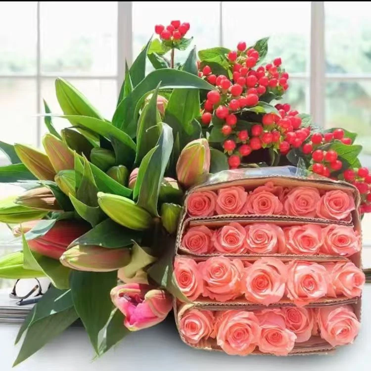 10玫瑰+10康乃馨+5红豆+5配草混搭花束云南昆明基地直发