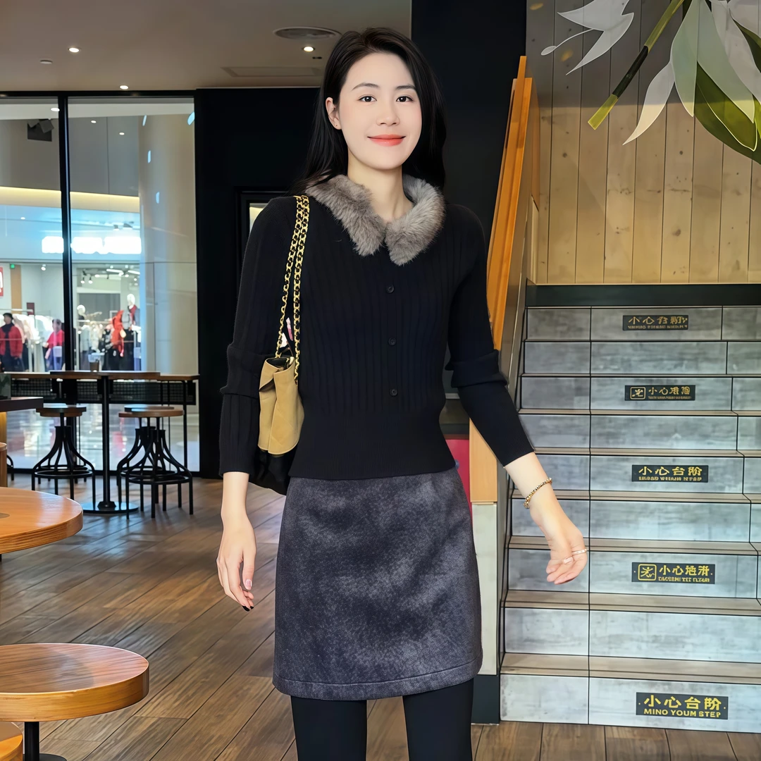 【雪松】Mayya Plus麦芽定制高级感毛领气质显瘦针织衫上衣32547791