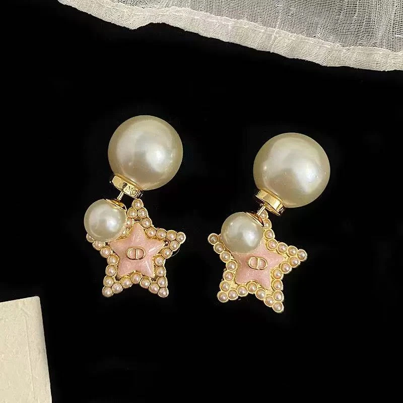 合金仿珍珠耳饰 合金耳饰耳环五角星镶珍珠气质甜美耳钉EH250917