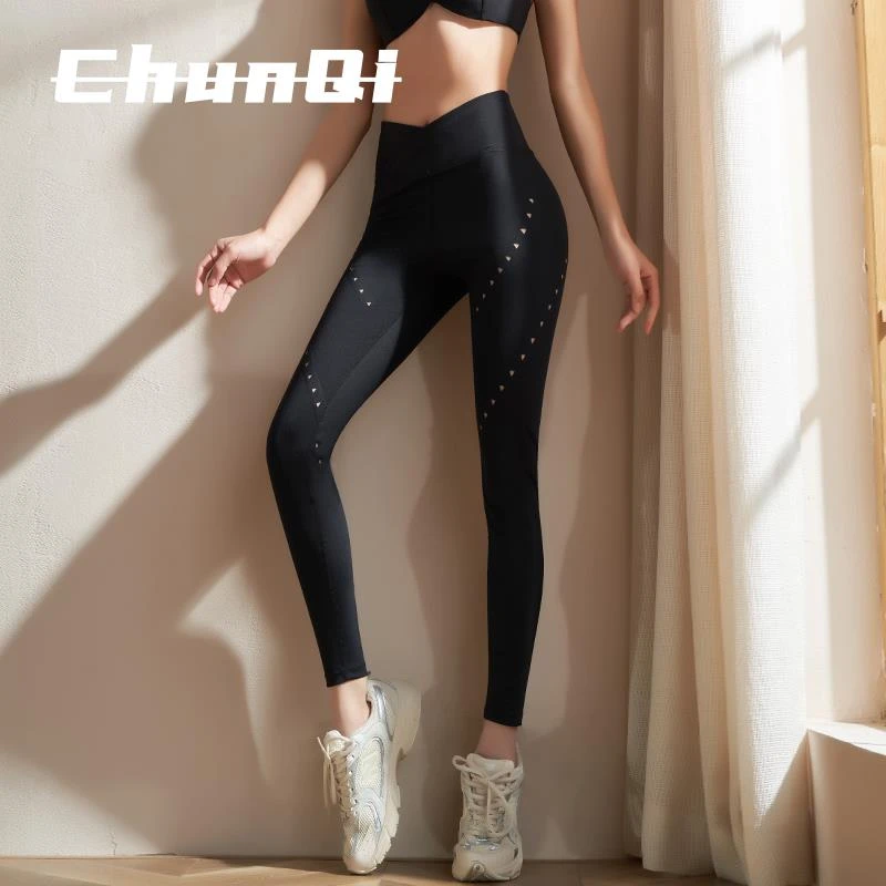 维多利亚性感镂空腰裸感瑜伽裤速干紧身运动训练裤收腹健身裤女