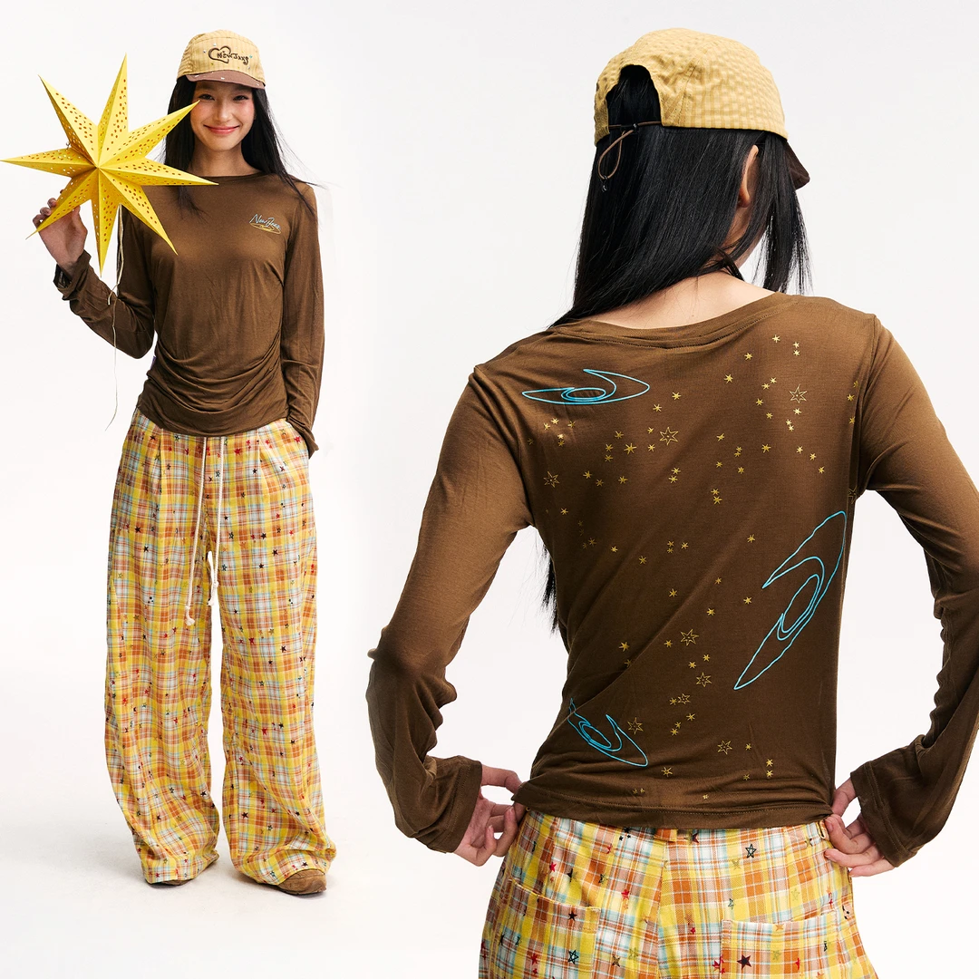 【幺幺七】江南先生轻薄透气莱赛尔星星罩衫女长袖T恤宽松夏JN52S35