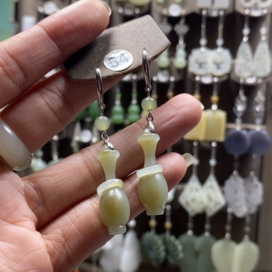 和田玉耳饰银S925镶嵌ヽ****脑