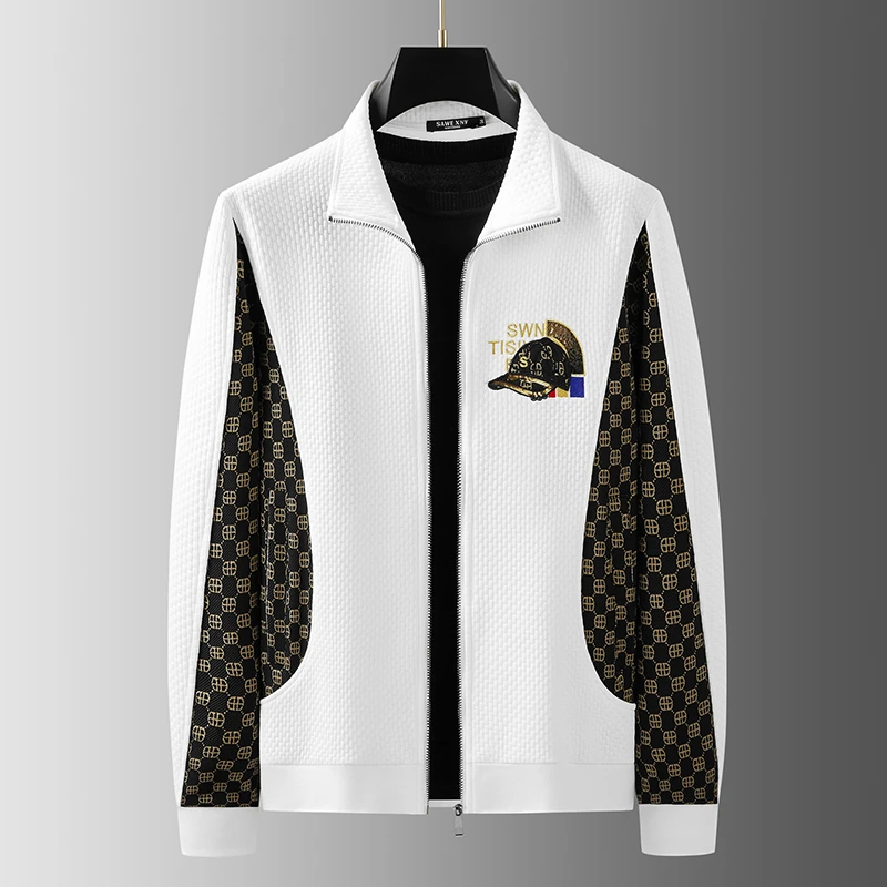 吉伦略索欧货拼接刺绣开衫外套男潮牌潮流修身春秋新款男立领夹克