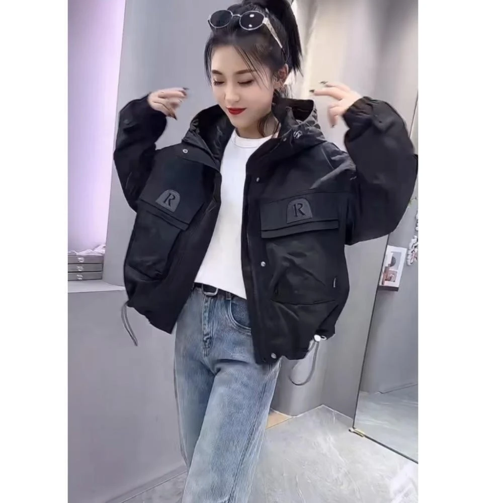 连帽薄棉外套短款冲锋衣2025春季新款宽松时尚二棉夹克外穿上衣女