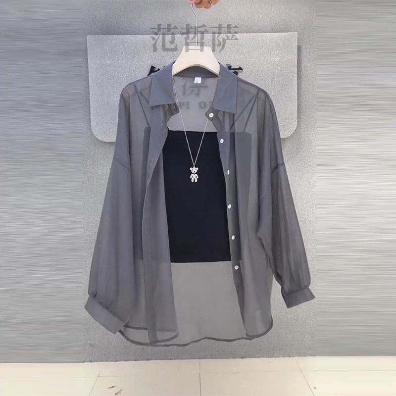 雪纺防晒衣开衫薄款女吊带连衣裙外搭罩衫夏冰丝披肩衬衫薄纱外套