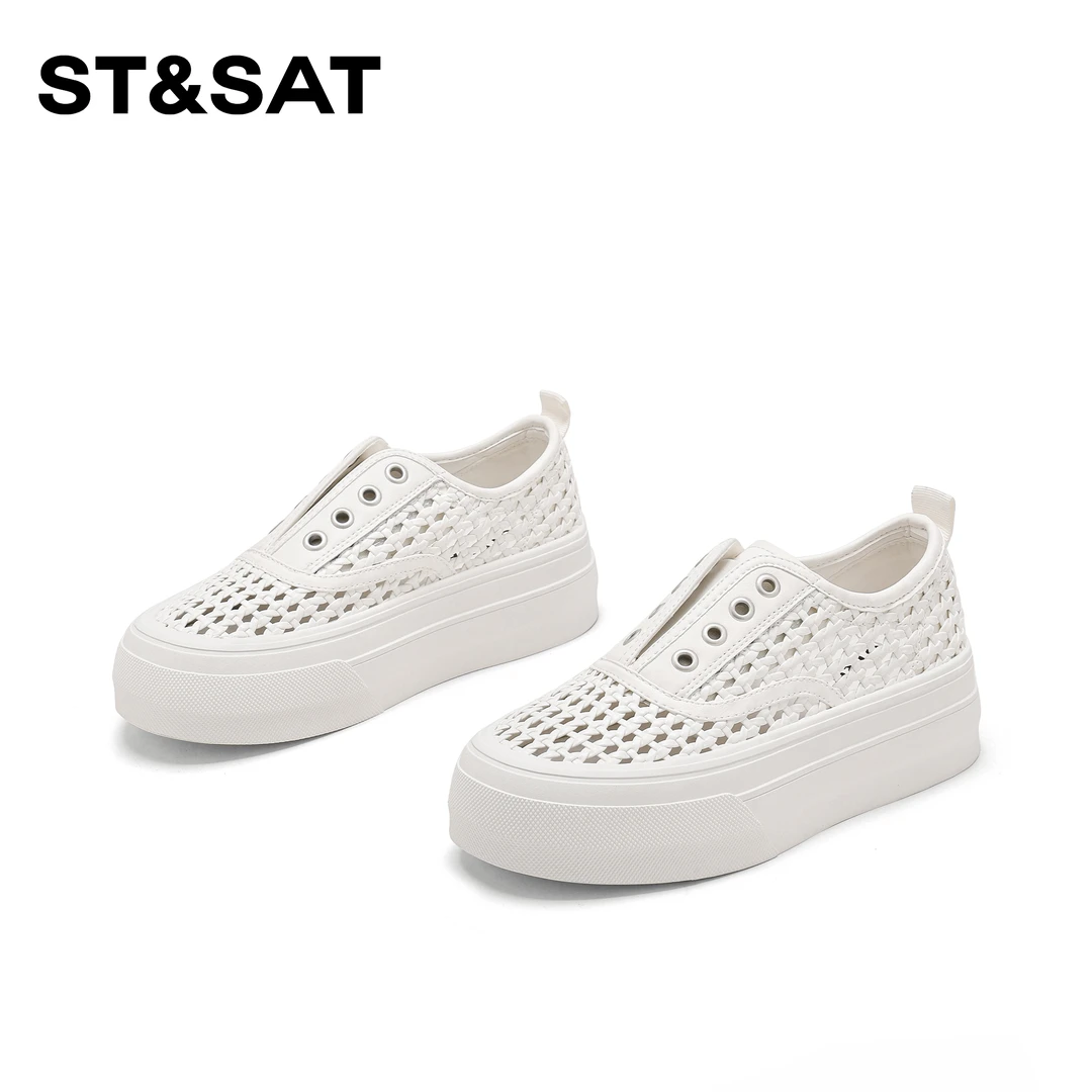 【云织天工】星期六百搭网面透气休闲鞋2025新款气质厚底板鞋学院风