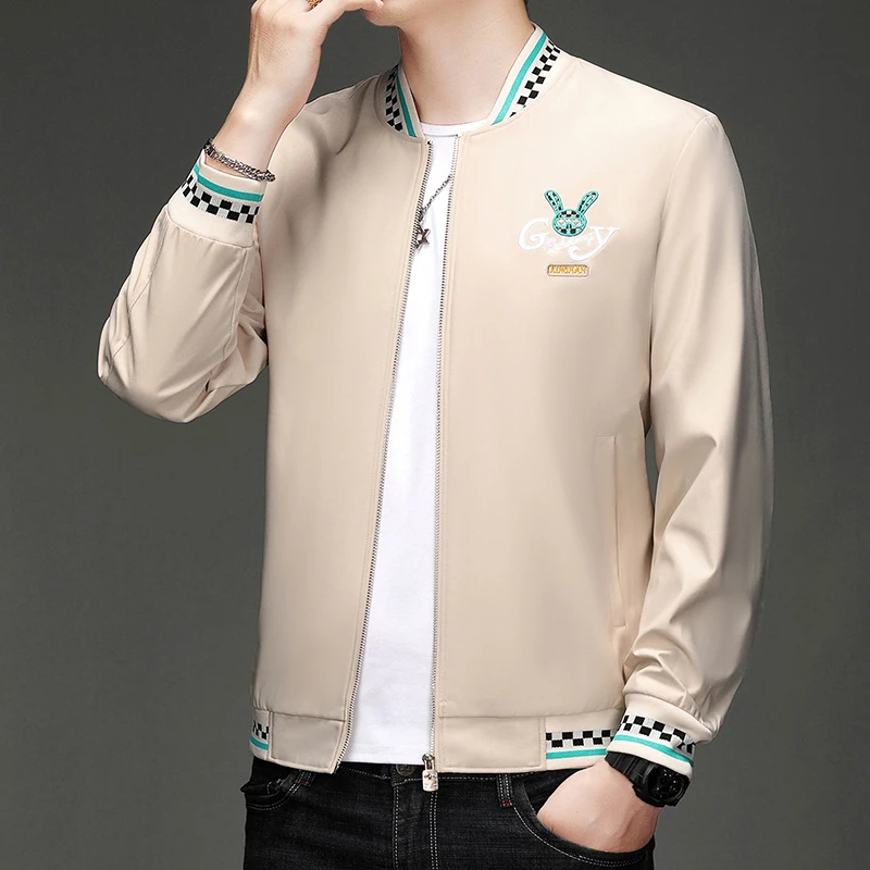 休闲潮流时尚百搭春秋季薄款修身帅气中青年外套上衣夹克男31566