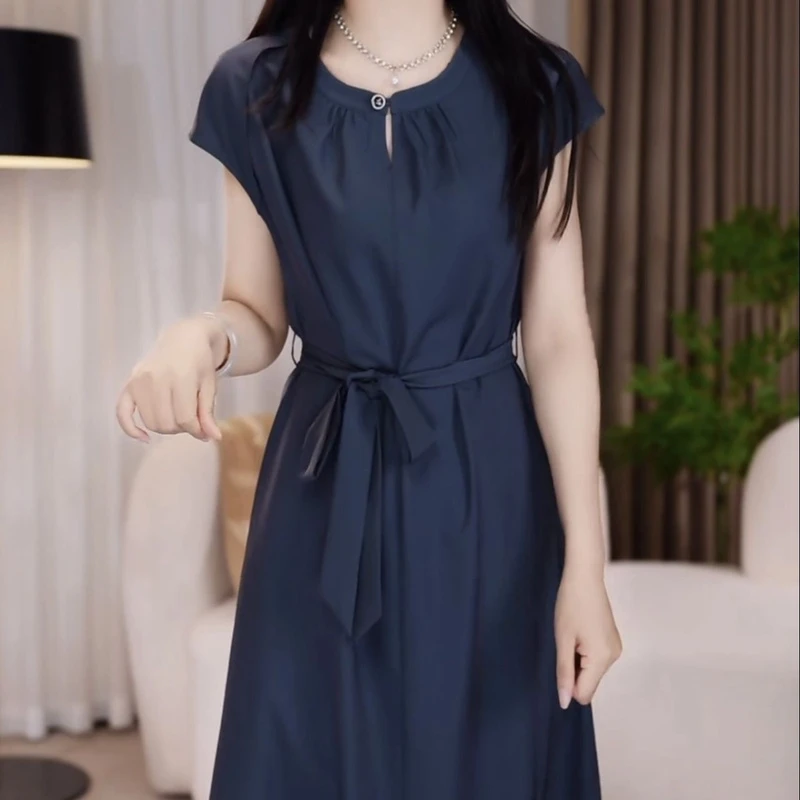 高级冰竹棉优雅气质礼服裙女2025夏季新款时尚减龄收腰显瘦连衣裙