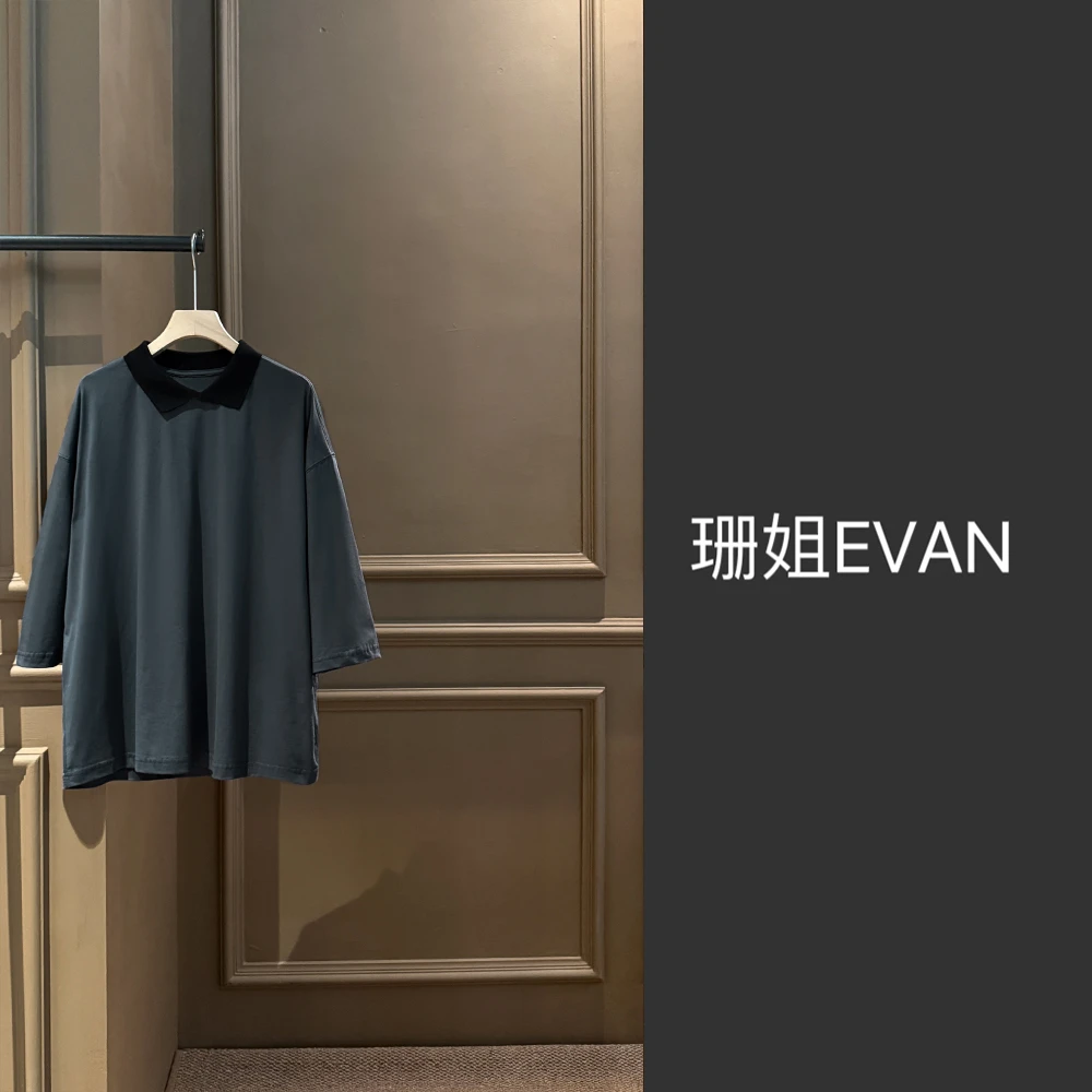 y1375 全棉翻领宽松短袖