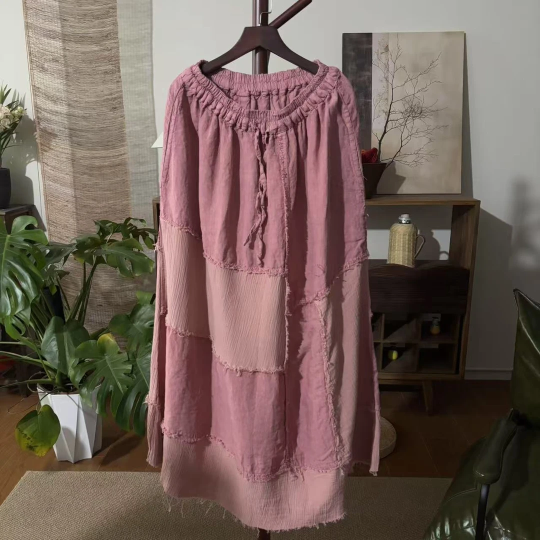 【大梅子推荐】设计款亚麻拼接半裙S5914