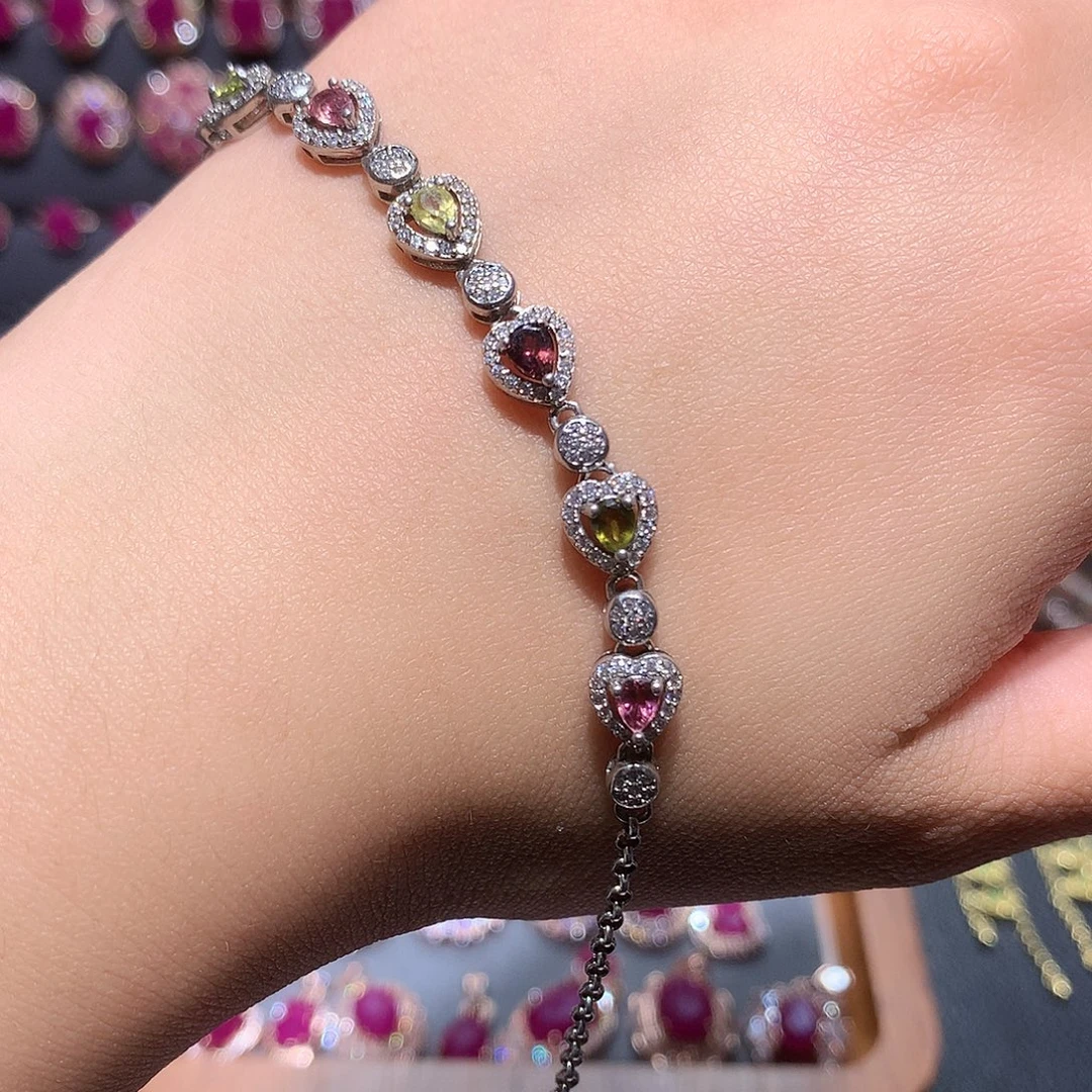 手链碧玺银S925镶嵌